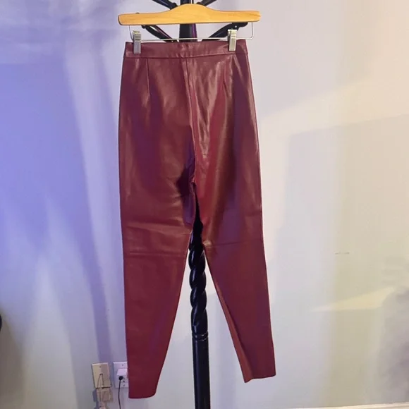 Zara Deep Red Pleather Trousers - Picture 2 of 3